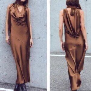 Zara Dress in Brown/Copper with Attached Neck Scarf